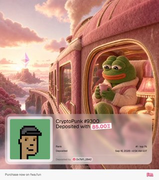 NFT marketplace listing for 'CryptoPunk #9300' deposited for 35.00 ETH, depicting a frog character in a pink train car.