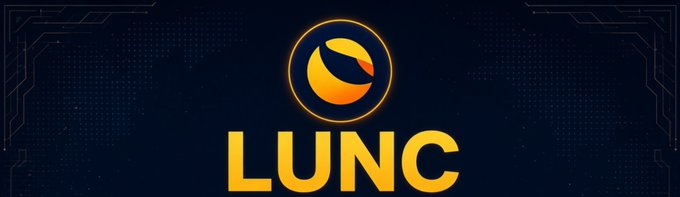 A logo with a circular orange and yellow emblem above the text 'LUNC' on a dark blue circuit-patterned background.