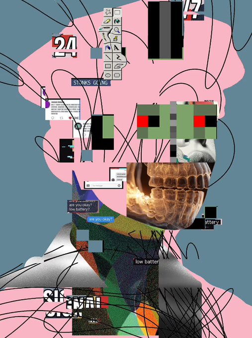 The image features a collage of various elements, including a pink face with a skull design, a pink background, and text that reads "one of my favorite traits Punk Layer @R3ORDR @Dario_Desiena". The collage is composed of different shapes and colors, creating an abstract representation of the punk rock scene.