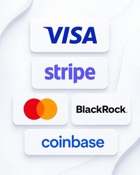 The image displays the logos of Visa, Stripe, Mastercard, BlackRock, and Coinbase arranged on a white background, visually representing the major firms reportedly backing the new OUSD stablecoin initiative with discussions underway on revenue-sharing arrangements among partners.