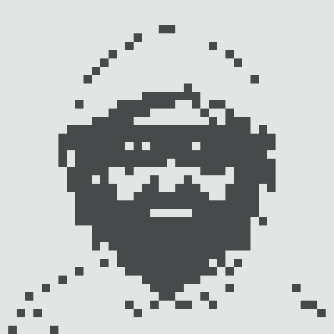 A pixelated, dark gray cartoon-style face with a fuzzy outline and scattered fragments sits against a white background, representing the "Normie" NFT referenced in the post, which was purchased for 0.360 ETH on OpenSea.
