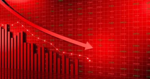The image showcases a chart indicating a negative trend with an upward sloping line, suggesting that the market or stock prices are declining. The chart also displays a price drop of $500,000,000 within 24 hours, which further reinforces the downward trend. A small arrow is pointing to the right in the upper portion of the chart, signaling this decrease in value. 

The image is accompanied by text that provides information about the market and stock prices, including the terms "BLC", "LIQUIDATED IN", and "24 HOURS". The phrase "THE MARKET IS BLEEDING..." implies a sudden drop or collapse, but it is not possible to determine whether this event has already occurred.