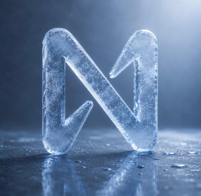 A stylized icy or crystalline letter 'N' standing on a wet surface with dramatic lighting and frost effects.