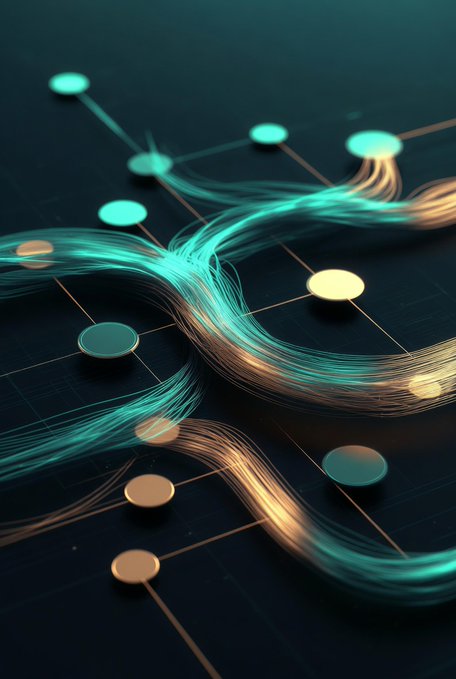 The image features a complex network of lines, circles, and dots that appear to be floating or swirling around each other. The colors used are predominantly blue, green, and gold, creating an abstract and visually striking scene. The background appears to be black with some white text in the corner. The image is related to a post discussing the concept of juggling multiple tabs on a browser simultaneously, which can be seen as a metaphor for managing various tasks or applications at once.