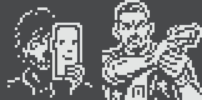 A pixel art image showing a finely detailed humanoid figure on the right alongside a less detailed, rudimentary pixel sketch on the left, illustrating the customization process where 701 pixels were altered to transform a standard Normie into a customized version.