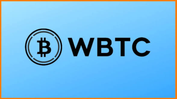 A blue graphic displaying the WBTC logo, featuring the Bitcoin symbol in a circle next to the letters 'WBTC'.