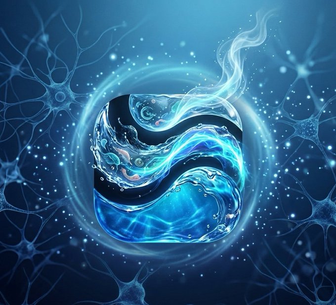 The image features a blue water wave with a black border that appears to be floating or hovering above a computer screen background. The text "River" can be seen, which might be related to the @River4fun project. This project simplifies blockchain interactions for users by providing an accessible and user-friendly experience on the Web3 platform. It connects users with decentralized apps in a more straightforward manner compared to traditional methods of accessing and managing assets or participating in onchain activities.