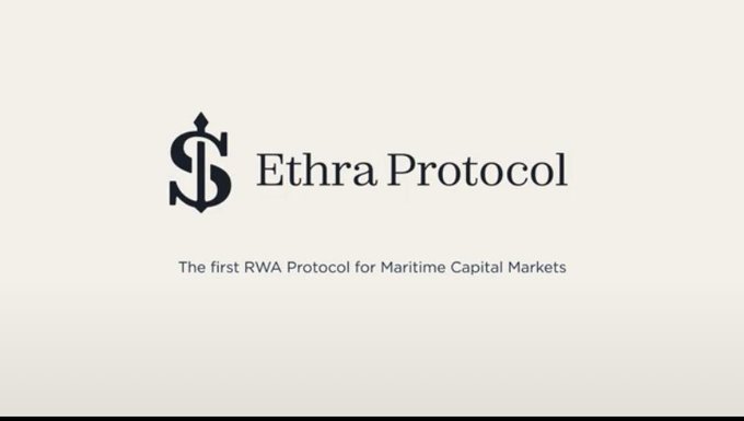 The image displays the Ethra Protocol logo featuring a stylized anchor monogram alongside the text "Ethra Protocol" and the tagline "The first RWA Protocol for Maritime Capital Markets." This branding aligns with the post's emphasis on maritime industry innovation, showcasing how Ethra combines maritime expertise with blockchain technology to address data inefficiencies in shipping.