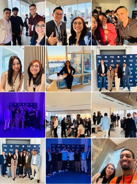 The image is a collage of photos featuring people posing for pictures at various events during New York Tech Week. The event appears to be a mix of conferences, workshops, and networking opportunities that brought together industry professionals from different companies. The collage includes images of people standing in front of a building with a glass window, as well as some individuals wearing ties. The photos are arranged in a grid format, showcasing the diverse range of activities and interactions taking place during the week.