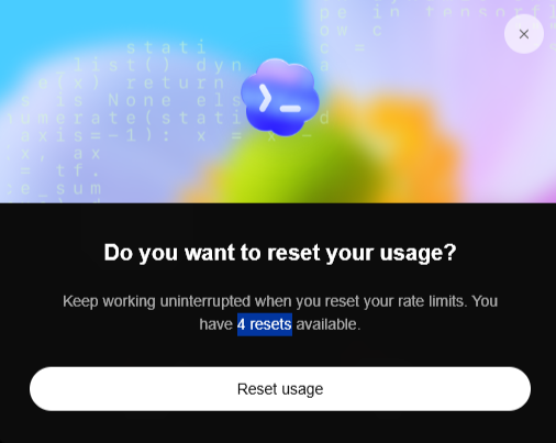 A macOS prompt titled "Do you want to reset your usage?" appears, explaining that resetting will "Keep working uninterrupted when you reset your rate limits" with "4 resets" available. The image humorously connects to the post about users anticipating a new Claude Sonnet 5.6 release by showing them eagerly consuming and needing to reset their usage limits.
