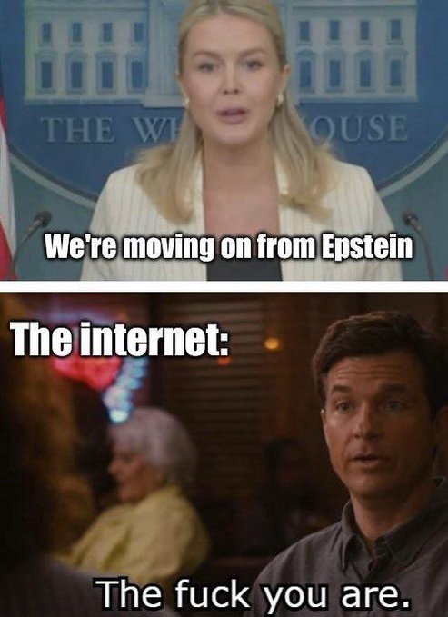 The image shows a meme with two different versions of a woman giving a speech, one being a political speech about moving on from Epstein and the other being a humorous meme about the internet. The meme has been shared on social media platforms like Twitter and Instagram, where it has gained popularity among users. The post includes text that reads "The F**ck you are." This phrase is likely meant to be humorous or satirical in nature, as it references both the political speech and the internet meme.