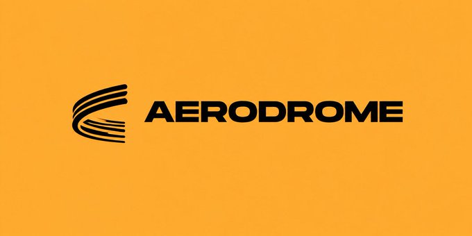 Aerodrome logo displayed on an orange background, featuring a stylized swooshing "A" symbol next to the bold black "AERODROME" wordmark.