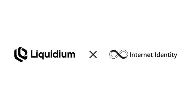 A white image showing the logos 'Liquidium' and 'Internet Identity' connected by an 'x', indicating a partnership or collaboration.