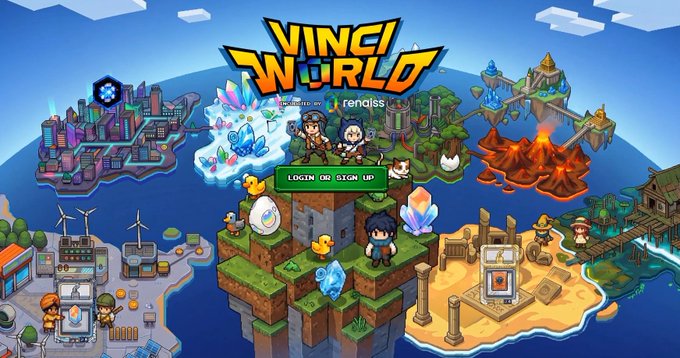 The image features a cartoon-like scene of a map with various islands, buildings, and other elements that resemble a video game environment. The island depicted has a castle on top, which could be part of a game setting or a real-life location. The map is filled with different colors and shapes, creating an interesting visual experience for the viewer.

The post includes text that reads "Vinci World Renames", indicating that the image might be related to a video game or gaming event. It also mentions that there are two people in the image who could be characters from the game. The post is accompanied by a link, which directs viewers to a website for more information about the game or event.
