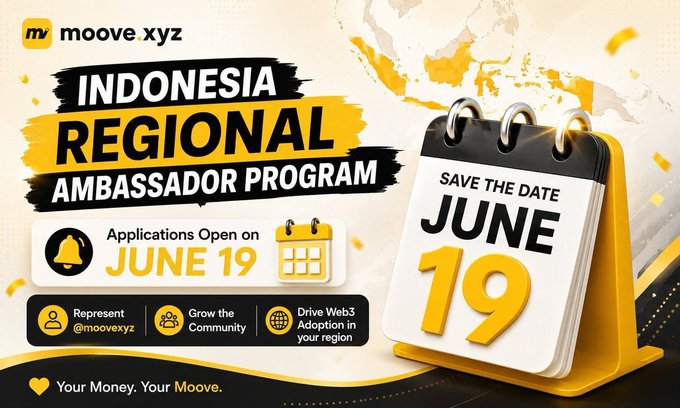 The image features an advertisement for the Indonesian Regional Ambassador Program. The poster displays a calendar with the date "June 19" written on it. There are also yellow text boxes below the calendar that provide information about the program, including details such as application dates, countries of interest, and how to apply. The background of the poster is white, which contrasts nicely with the yellow elements.