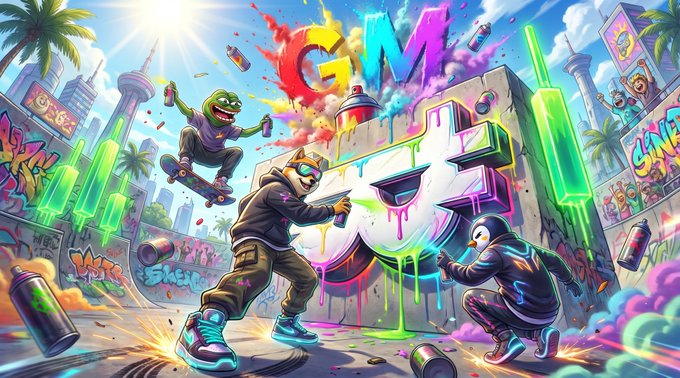 The image features a group of people dressed in colorful clothing, including green, blue, yellow, pink, and orange outfits, who are engaged in graffiti art. They are using spray paint cans to create their artwork on various surfaces such as walls, buildings, and other structures. The text "GM #NAKAFAM! Today we grind harder than yesterday" is written above the group of people, suggesting that they are actively participating in a graffiti-related event or competition.

The post also includes an image of a man holding a can of spray paint, which further emphasizes the theme of graffiti art and urban culture. The combination of colorful clothing, graffiti art, and the text "GM #NAKAFAM! Today we grind harder than yesterday" creates a vibrant and energetic atmosphere that reflects the spirit of street art and its connection to the gaming community.