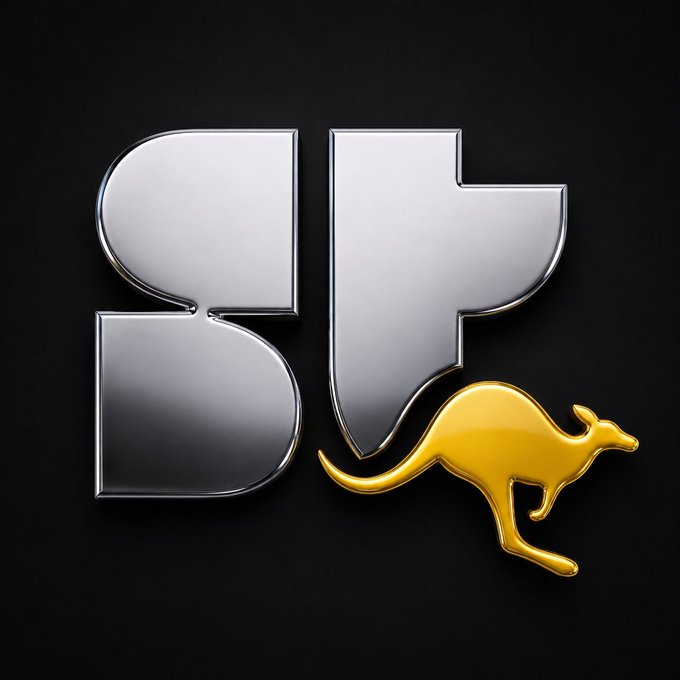 3D rendered logo featuring the letters 'SV' in polished silver chrome next to a golden kangaroo silhouette against a black background.