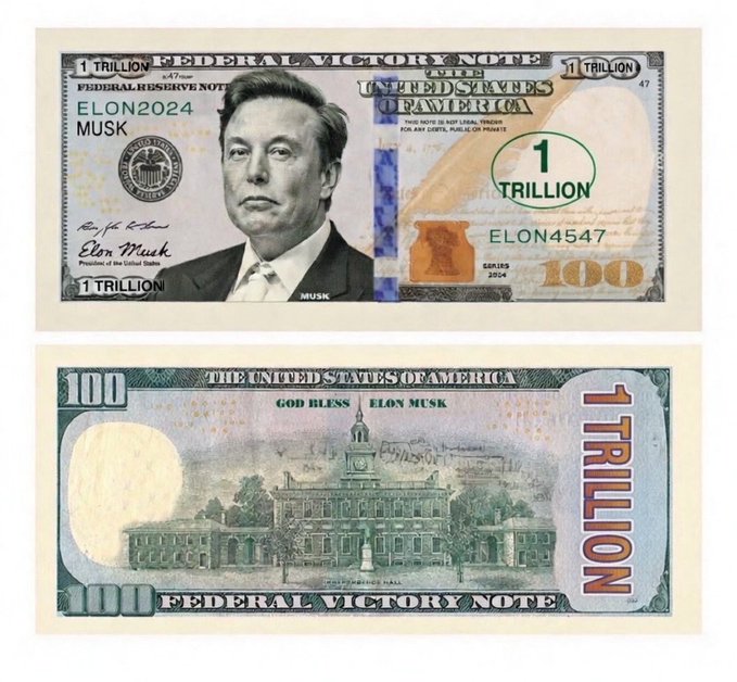 The image shows a close-up of two one-dollar bills. One bill features an iconic face drawn by Mark Wahlberg, while the other bill has no visible illustration. The text on both bills indicates that they are U.S. governmentnotes representing different amounts: 100 on the left and 1 Trillion on the right. This post is likely related to the creation of these one-dollar bills due to their uniqueness in design and artistic representation on the notes, which makes them highly valuable for collectors or artists who appreciate the artistry behind such currency.