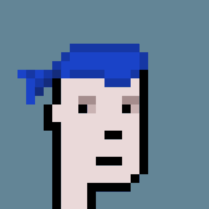 A pixel art portrait of a CryptoPunk featuring blue hair and a neutral expression on a blue background. The image represents CryptoPunk #1208, which was recently purchased for 60 ETH ($94,631) on the cryptopunks marketplace.