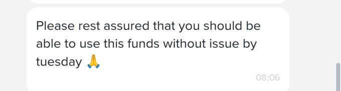A grey background with white text reads "Please rest assured that you should be able to use this funds without issue by Wednesday". The caption says "Focus on what is in the image and how it relates to the post", suggesting a connection between the text and an image or content related to Bitcoin or the market.