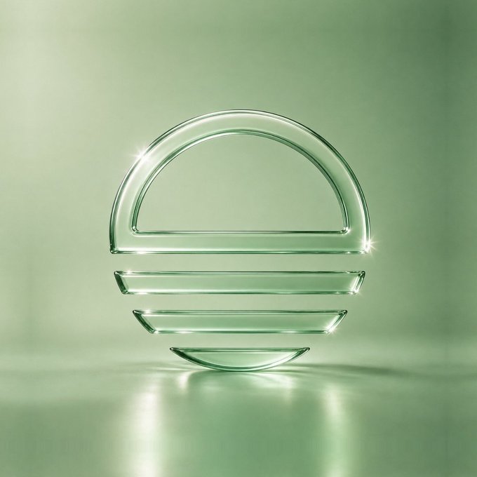 A stylized glass logo featuring a semi-circular shape above three horizontal bars, set against a soft green gradient background.