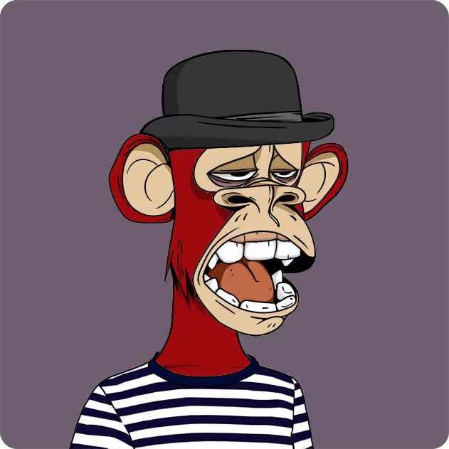 A cartoon ape character with red fur, a black bowler hat, and a black-and-white striped shirt, depicted with an exaggerated open-mouthed, toothy expression that fits the rebellious "OG CryptoArtist" vibe. The image showcases the playful, street-art aesthetic typical of early NFT crypto-art culture.