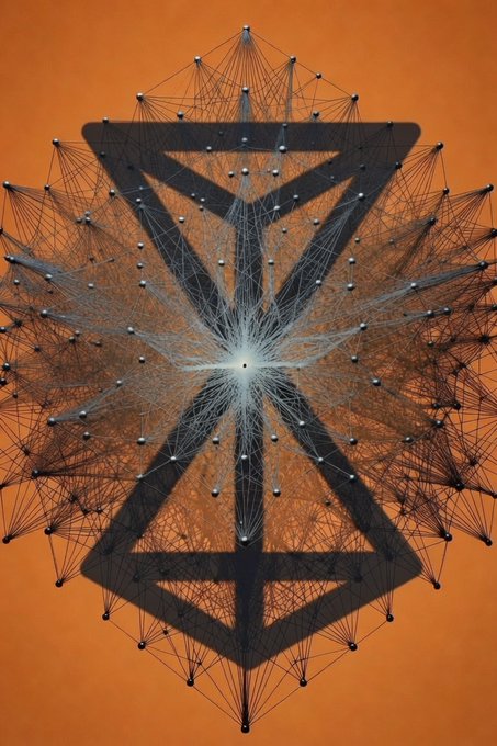 A geometric, multidimensional mesh of interconnected nodes forms a symmetrical pattern against an orange background, visually representing Retium's blockchain technology and its ability to process multiple transactions simultaneously. The intricate web of connections symbolizes the network's scalable, multi-dimensional architecture designed to accommodate a global audience.
