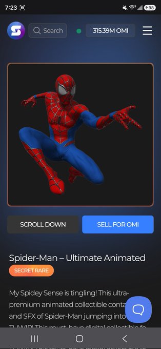 "Spider-Man" is displayed on the screen of a smartphone, possibly for sale or display purposes. The phone's home screen shows an alert with a video playing of Spider-Man swinging from a building at night. A post indicates that there might be upcoming announcements related to Spider-Man or similar events happening in Lisbon.