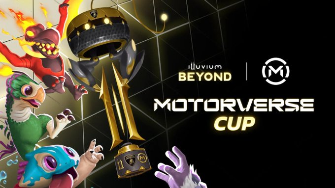 iliuium.beond motorverse cup logo, featuring a trophy with gold and black accents against a black background.