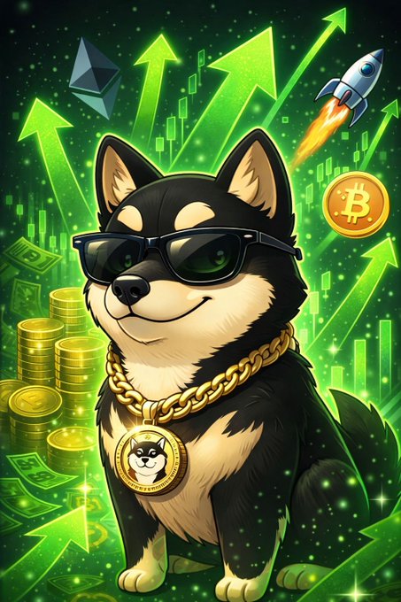 The image features a cartoon dog wearing sunglasses, gold chains, and a gold medallion with a picture of a man on it. The dog appears to be sitting or standing next to stacks of money, which are green and yellow in color. The caption below the image reads "Focus on what is in the image and how it relates to the post".