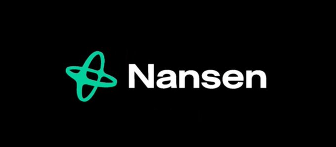 A logo for 'Nansen' displayed in white text with a green abstract atom/orbit icon on a black background.
