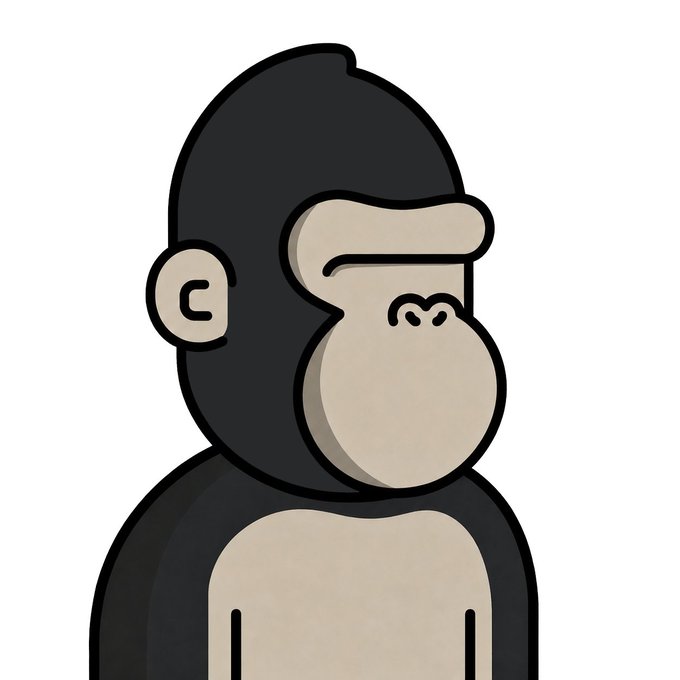 The image features a cartoon depiction of a gorilla with its head turned to the side, giving an impression of curiosity or contemplation. The gorilla's face is outlined in black against a white background, making it stand out prominently. The image does not contain any text or other objects, and there are no other images present. It seems like a standalone illustration focused on the gorilla's expression and pose.