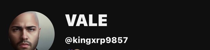 A circular profile picture shows a bald, bearded man next to his name "VALE" and handle "@kingxrp9857" on a black background. The image serves as branding for the user's new YouTube channel announcement, where they discuss expanding beyond just XRP content after 11 years.