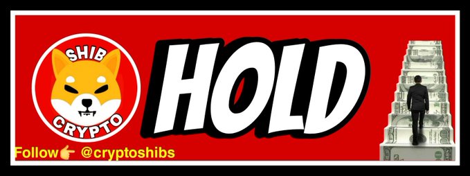 The image features a red banner with white text that reads "SHIB HOLD CRYPT". Below the banner, there's an illustration of a man walking up a staircase. The caption below the image states "Follow us @cryptoshitibs".