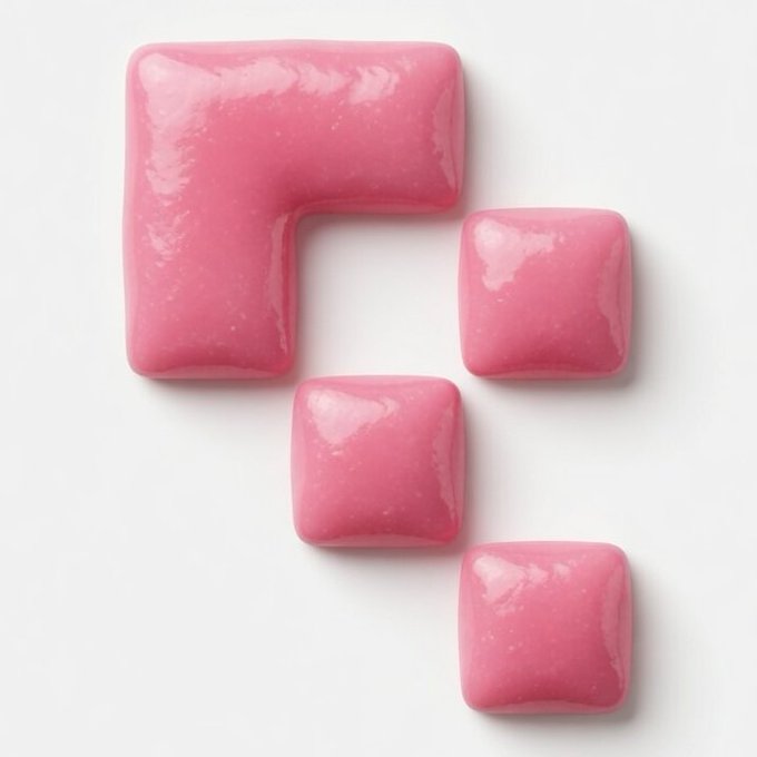 A 3D-rendered pink glossy logo or object composed of an L-shape and three square blocks on a light gray background.