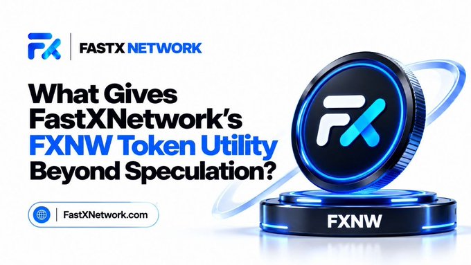 A promotional graphic for FastX Network with the text 'What Gives FastXNetwork's FXNW Token Utility Beyond Speculation?' and the website FastXNetwork.com.