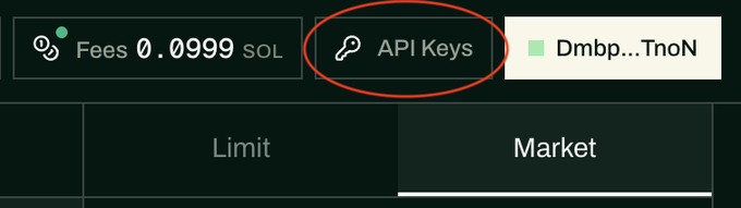 The image shows a dashboard that is primarily white but has some black text elements at the top left corner. The main focus of the dashboard appears to be an API Keys button, which is highlighted and colored in orange. Below this button, there are two lines of text providing information about the Fermi Trade SDK's release for the fastest perps DEX coin (Solana) on the frontend. The text is written in a larger font size compared to the smaller text beneath it, making it easy to read and understand.
