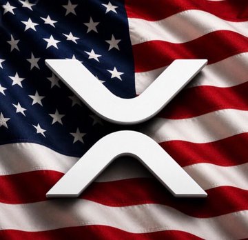 The XRP cryptocurrency logo displayed over an American flag background.