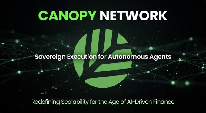 A promotional graphic for 'CANOPY NETWORK' with the tagline 'Sovereign Execution for Autonomous Agents' and 'Redefining Scalability for the Age of AI-Driven Finance.'
