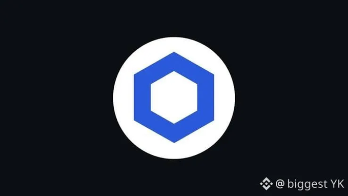 Chainlink (LINK) logo shown as a blue hexagon inside a white circle on a dark background, with the handle @biggst YK in the corner.
