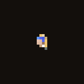 Pixel art character sprite showing a small figure with blonde hair and a blue outfit standing against a black background.