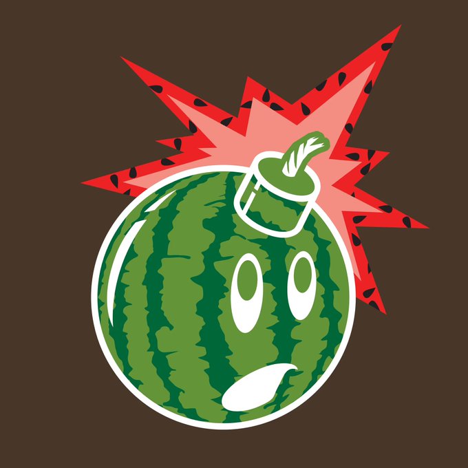 An anthropomorphic watermelon with a worried expression wears a green ring with a leaf on top, set against a brown background with a red explosion graphic behind it. The cartoon character likely relates to a rare NFT collectible being referenced in the social media post.