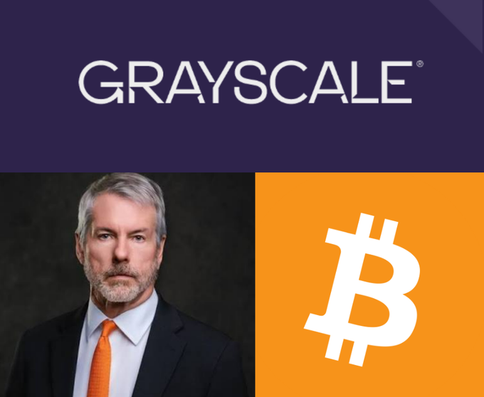 The image features a headshot of Grayscale's Head of Research, Zach Pandl, alongside the Grayscale logo and Bitcoin (BTC) symbol, visually representing the firm's research perspective on Strategy's Bitcoin sales. The accompanying post notes that Grayscale disagrees with JPMorgan's caution, with Pandl arguing that selling Bitcoin can be bullish for BTC.