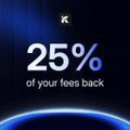 A promotional graphic with a dark background displaying the text '25% of your fees back' in white letters.