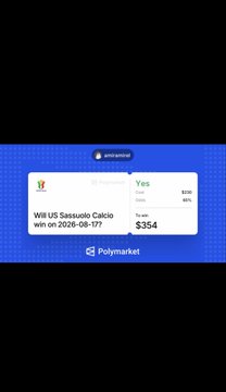 A screenshot of a Polymarket prediction market titled 'Will US Sassuolo Calcio win on 2026-08-17?' showing 'Yes' at 46% ($220) and 'No' at 54% ($354).