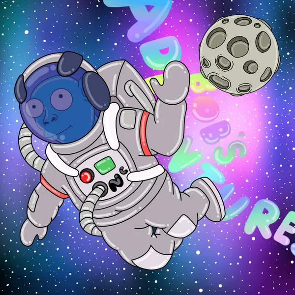 The image features a cartoon depiction of an astronaut floating in space with the words "Ad Astra" written above them, which translates to "Star" in English. The astronaut appears to be wearing a spacesuit and has a robot on their back. In the background, there is a large moon visible. The post also includes text about NFTs and a link to a website where one can purchase these items for sale.