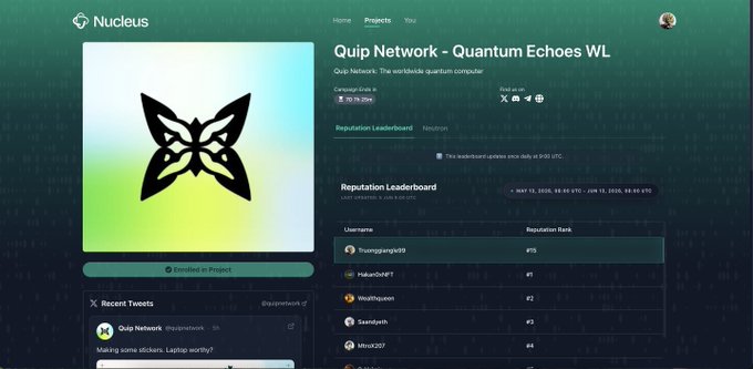 The image shows a computer screen displaying a page from a website named "quipnetwork", which features an image of a butterfly logo, along with text related to the project. The website offers the opportunity to purchase NFTs (Non-Fungible Tokens) as a form of payment for promoting and distributing the project TGEs.

The post mentions that a user has been held at rank 15 in the network, indicating their strong presence in the community and recognition within the cryptocurrency space. Furthermore, there is information about the project's popularity and distribution plans, suggesting that it will be highly valuable once the NFTs are released. The post also highlights the importance of getting paid X salaries to the bros for successfully promoting and distributing the project TGEs.