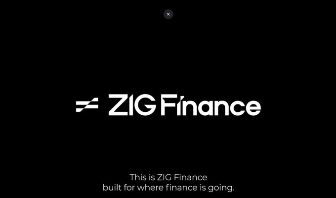 The image displays the ZIG Finance logo on a black background with the tagline "This is ZIG Finance built for where finance is going," tying into the rebrand announcement that ZIGChain's infrastructure remains intact while the brand expands outward.