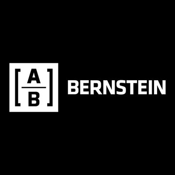 The image displays the Bernstein logo, featuring a white square with "A" over "B" in brackets alongside the name "BERNSTEIN" in white text on a black background. This logo represents the firm behind the bold Bitcoin price predictions of $150K by mid-2027 and $300K by 2029.