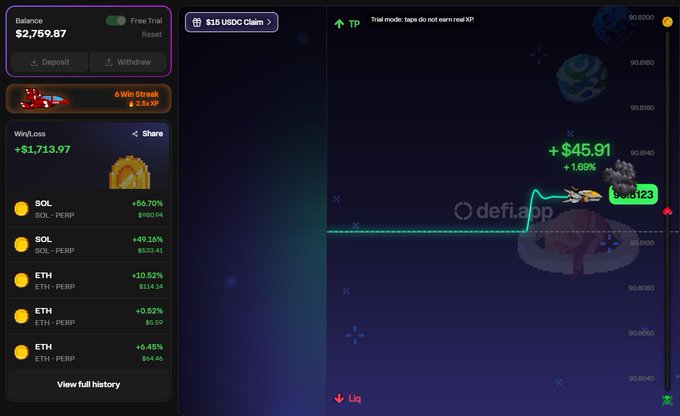 The image features a computer screen with a game display of a Rocket Perps game. A player's strategy appears at the top right corner, suggesting that players could be using real money strategies to win XP or position themselves for the $HOME Season 2 drop. There are various strategies being implemented in the game, such as betting on space missions and collecting rewards like gold coins throughout their virtual journey. The post about Rocket Perps encourages users to play the game a few times before attempting to use real money in order to fully understand its mechanics and maximize their chances of success in the game world.